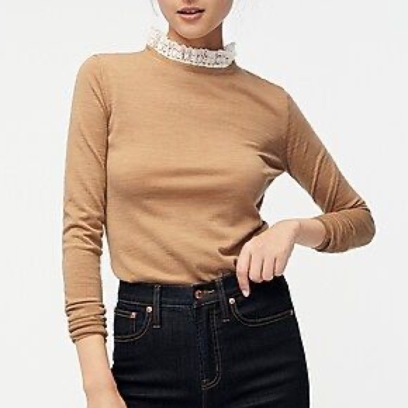 J. Crew Sweaters - J. Crew Tippi Sweater Camel Tan 100% Merino Wool Lace Collar Small